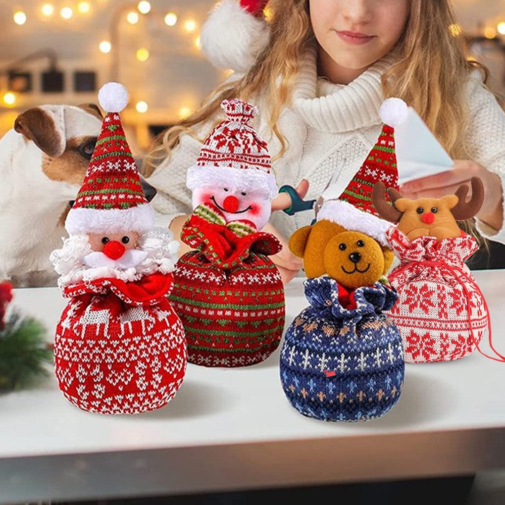 4Pcs Christmas Dolls Bags Candy Bags Festive Drawstring Bags Gifts