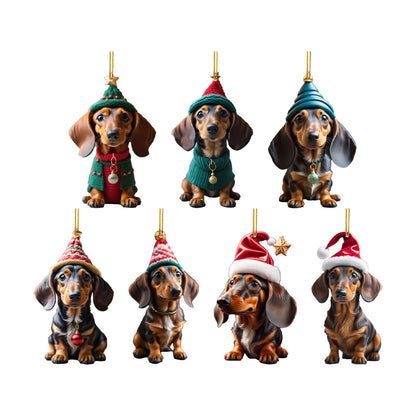 7 Pieces Dachshund Christmas Dog Ornaments Funny Tree Decorations