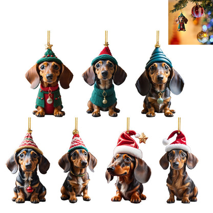 7 Pieces Dachshund Christmas Dog Ornaments Funny Tree Decorations