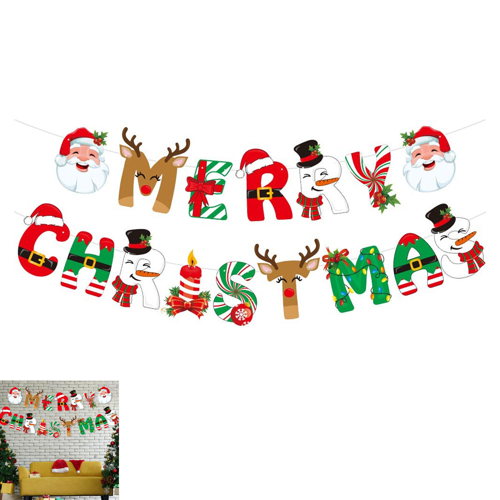 Merry Christmas Pull Flag Santa Claus Party Decoration Christmas Tree Cake Topper Christmas Party Decor Supplies-Sheet Flag Sign