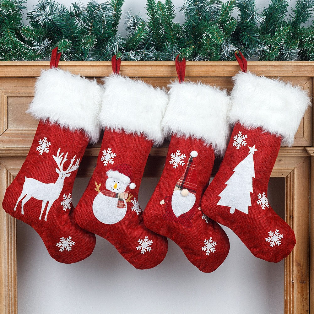 4Pcs Christmas Stocking with Lights Pendant Sock for Home Party Decor