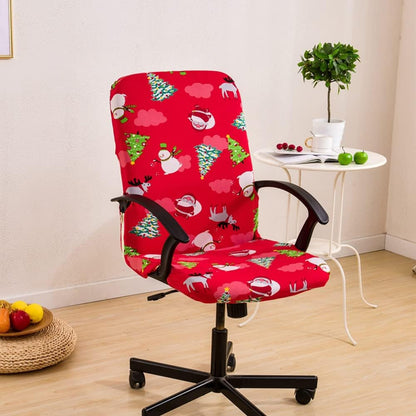 Christmas Stretch Office Chair Cover Removable Swivel Office Chair Slipcover Red