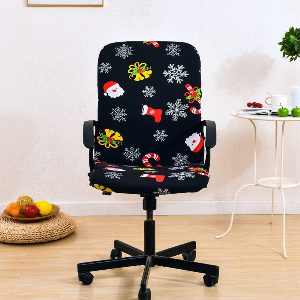 Christmas Stretch Office Chair Cover Removable Swivel Office Chair Slipcover Black