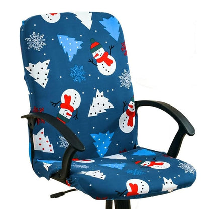 Christmas Stretch Office Chair Cover Removable Swivel Office Chair Slipcover Blue