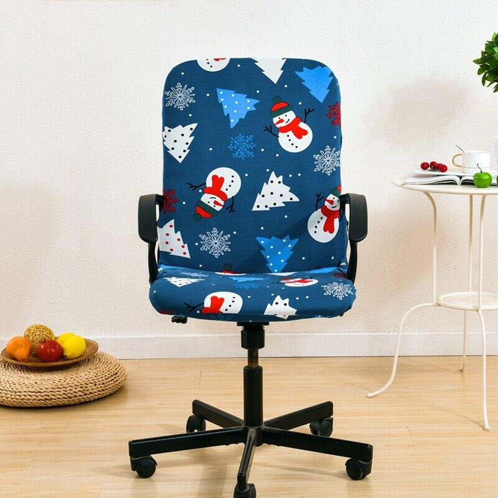 Christmas Stretch Office Chair Cover Removable Swivel Office Chair Slipcover Blue