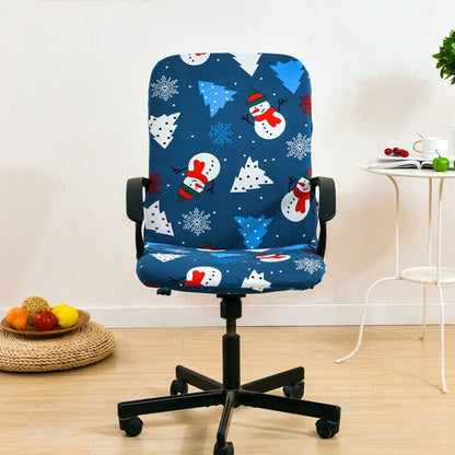 Christmas Stretch Office Chair Cover Removable Swivel Office Chair Slipcover Blue