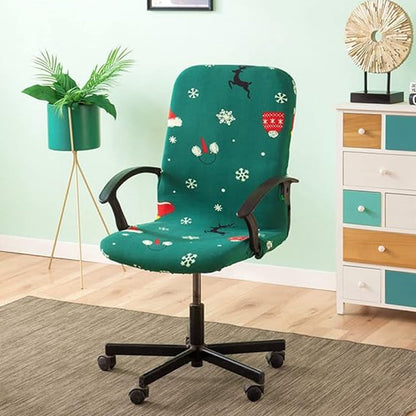 Christmas Stretch Office Chair Cover Removable Swivel Office Chair Slipcover Green