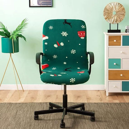Christmas Stretch Office Chair Cover Removable Swivel Office Chair Slipcover Green