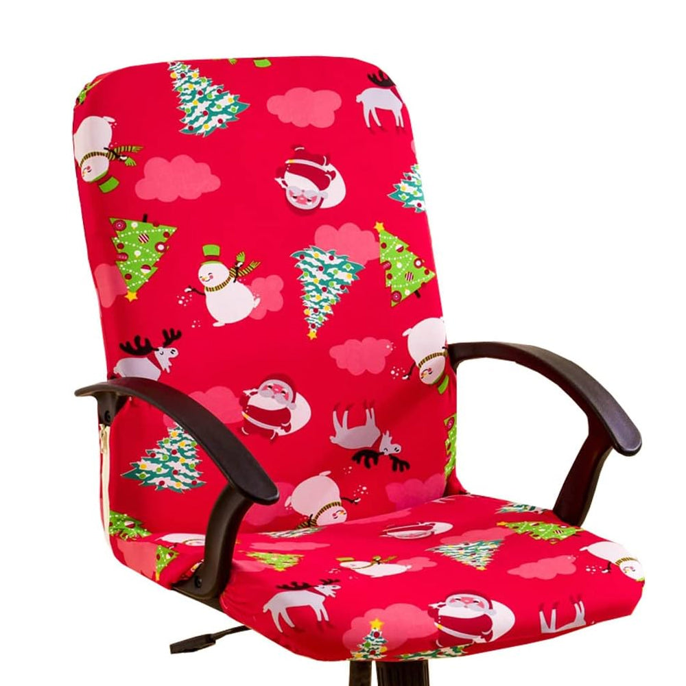 Christmas Stretch Office Chair Cover Removable Swivel Office Chair Slipcover Red