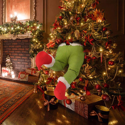 2pcs Christmas Elf Green Hand Tree Topper Xmas Arm Plush Doll Ornament for Christmas Party Decorations-Green Hand and Elf Leg