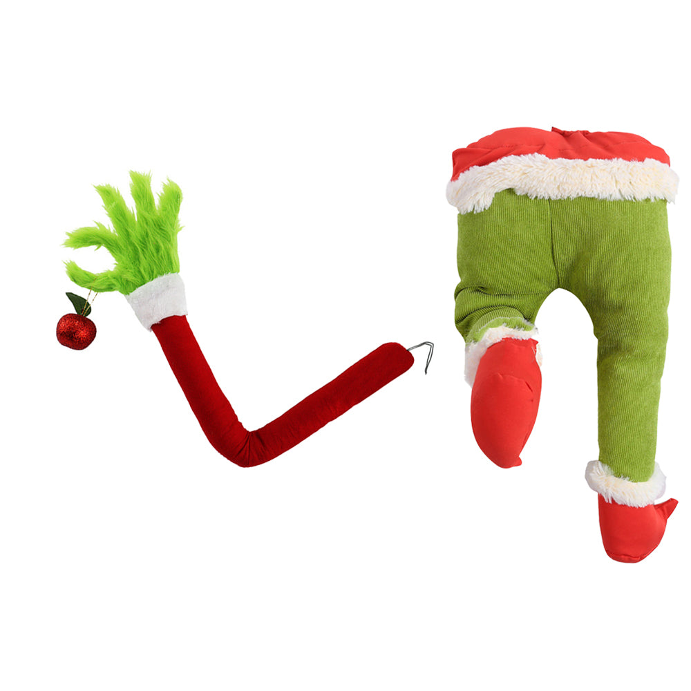 2pcs Christmas Elf Green Hand Tree Topper Xmas Arm Plush Doll Ornament for Christmas Party Decorations-Green Hand and Elf Leg