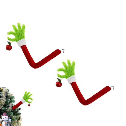 2pcs Christmas Elf Green Hand Tree Topper Xmas Arm Plush Doll Ornament for Christmas Party Decorations