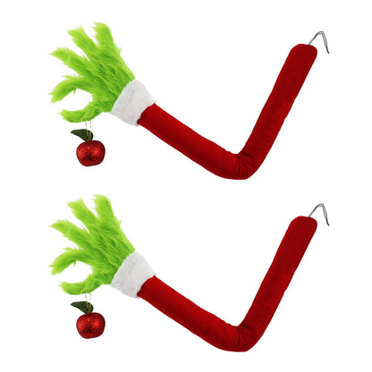 2pcs Christmas Elf Green Hand Tree Topper Xmas Arm Plush Doll Ornament for Christmas Party Decorations