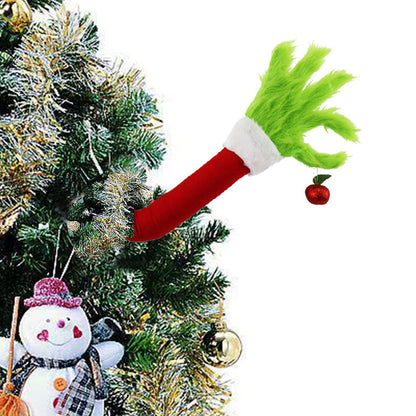 2pcs Christmas Elf Green Hand Tree Topper Xmas Arm Plush Doll Ornament for Christmas Party Decorations
