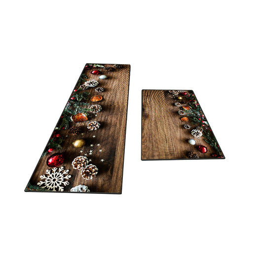 2Pcs Christmas Kitchen Mats Rectangular Floor Mats Style 2