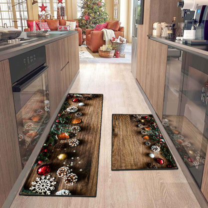 2Pcs Christmas Kitchen Mats Rectangular Floor Mats Style 2