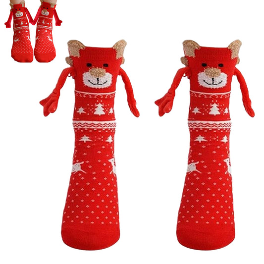 Magnetic Holding Hands Socks Christmas Novelty Socks Gifts for Friends Couples Bestie-Red ELK