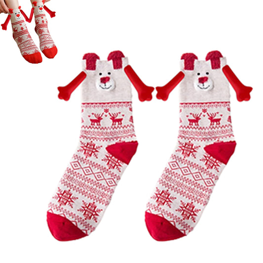 Magnetic Holding Hands Socks Christmas Novelty Socks Gifts for Friends Couples Bestie-White ELK