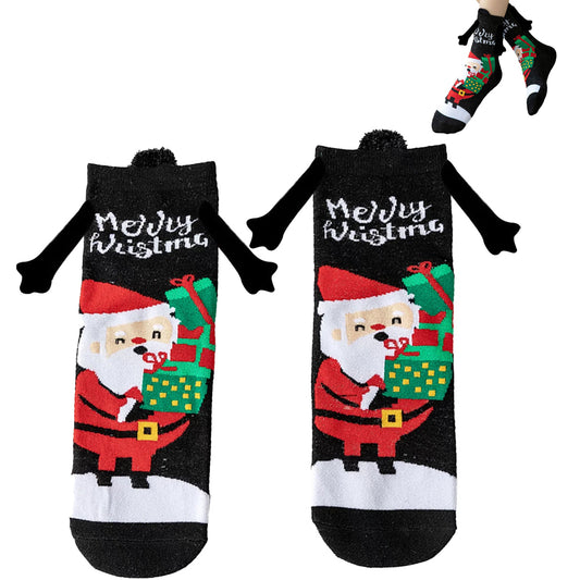 Magnetic Holding Hands Socks Christmas Novelty Socks Gifts for Friends Couples Bestie-Black Santa Clause