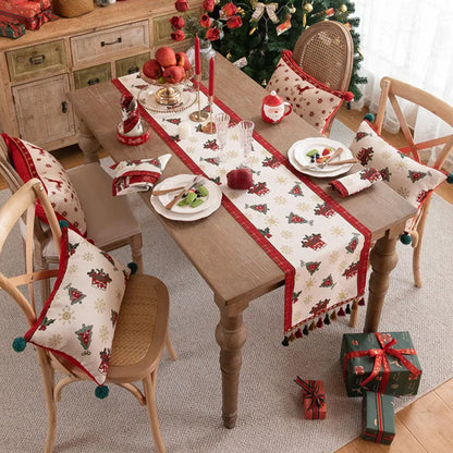Christmas Jacquard Tassel Table Runner Xmas Table Cover Style 1