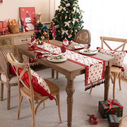 Christmas Jacquard Tassel Table Runner Xmas Table Cover Style 2