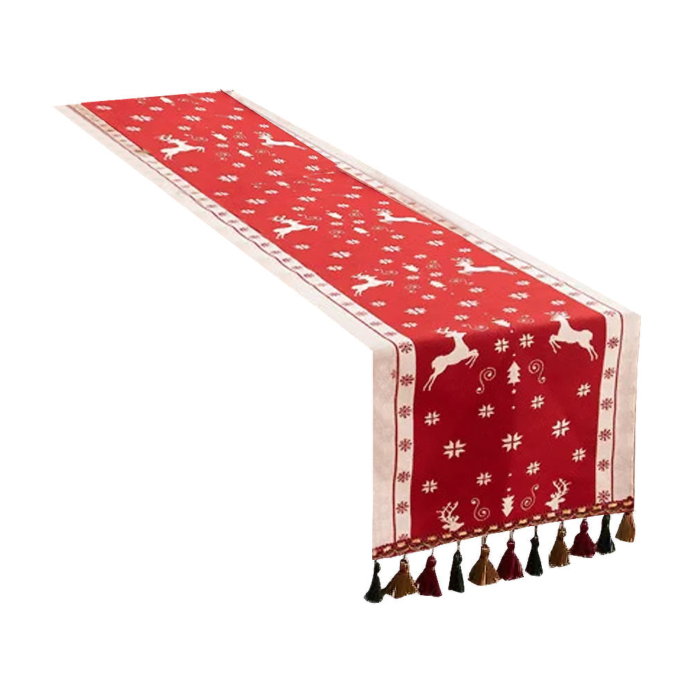 Christmas Jacquard Tassel Table Runner Xmas Table Cover