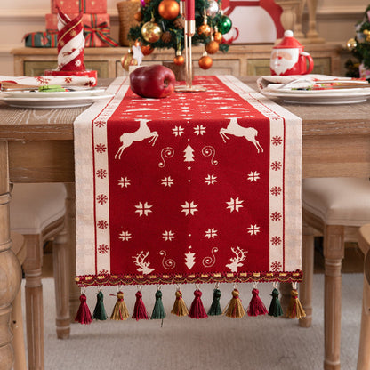 Christmas Jacquard Tassel Table Runner Xmas Table Cover