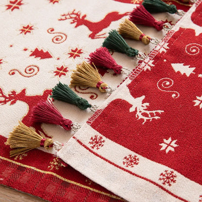 Christmas Jacquard Tassel Table Runner Xmas Table Cover
