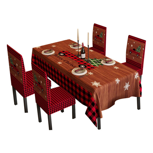 Christmas Theme Tablecloth Chair Cover Set Dining Room Decoration Table Chair Cover Set Style 5