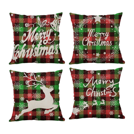 4 Pieces 45x45cm Christmas Pillow Cover Throw Pillowcase Christmas Home Decorations