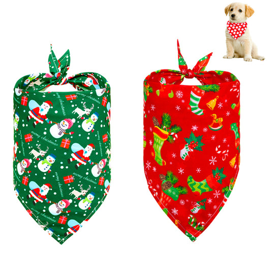 2pcs Dog Bandana Christmas Classic Triangle Scarf Pet Bibs Holiday Accessories Decoration for Cats Dogs-Style 1 and Style 5