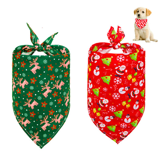 2pcs Dog Bandana Christmas Classic Triangle Scarf Pet Bibs Holiday Accessories Decoration for Cats Dogs-Style 2 and Style 6