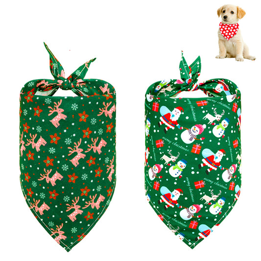 2pcs Dog Bandana Christmas Classic Triangle Scarf Pet Bibs Holiday Accessories Decoration for Cats Dogs-Style 1 and Style 2
