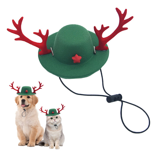 Pet Christmas Hats Elk Reindeer Antler Headband with Ears Pet Costume Accessories for Dogs and Cats-Green