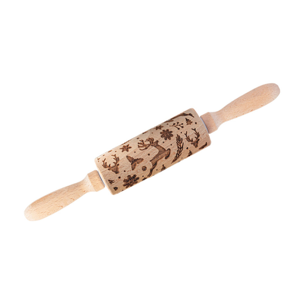 Christmas Embossing Rolling Pin Wooden Dough Roller Style 1