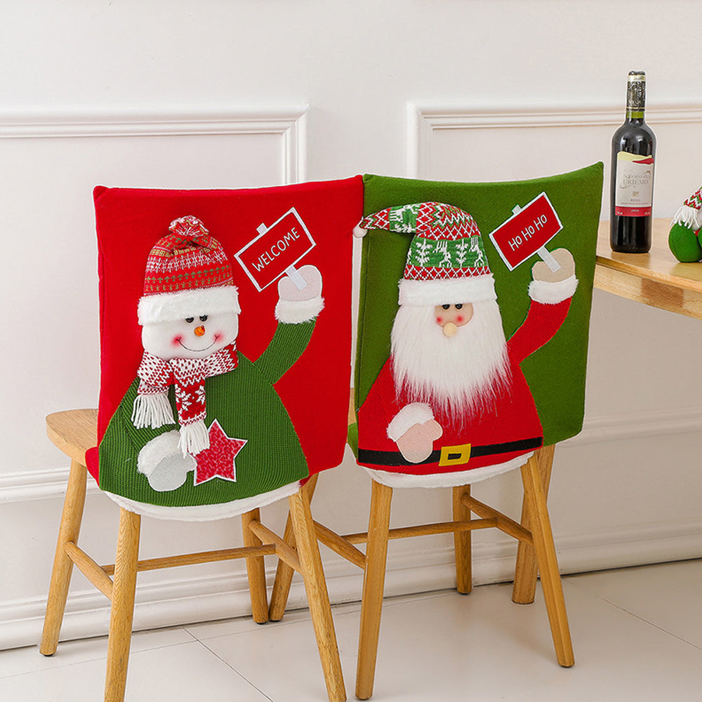 2 X Christmas Chair Covers Santa Snowman Dining Chair Back Covers Xmas Decor