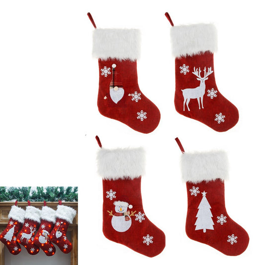 4Pcs Christmas Stocking with Lights Pendant Sock for Home Party Decor
