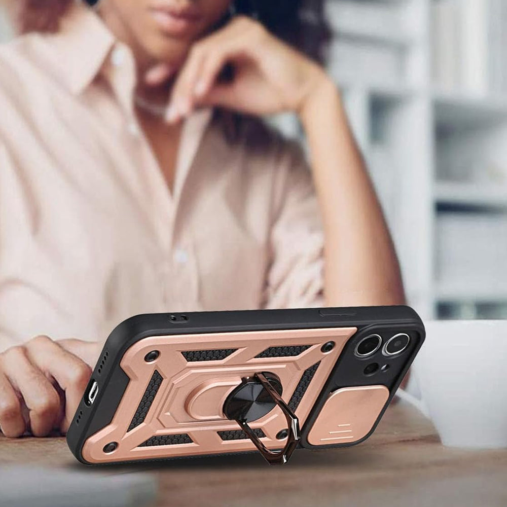 For iPhone 15 Series Stand Case Anti-Scratch Shockproof Protective Case Rose Gold