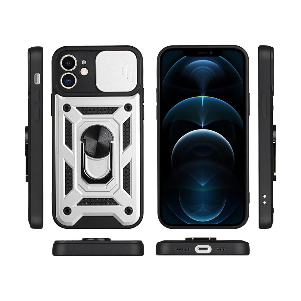 For iPhone 15 Series Stand Case Anti-Scratch Shockproof Protective Case Silver