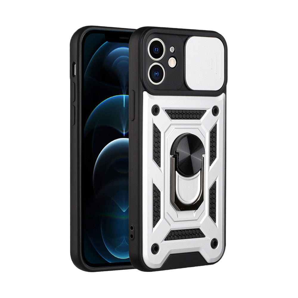 For iPhone 15 Series Stand Case Anti-Scratch Shockproof Protective Case Silver