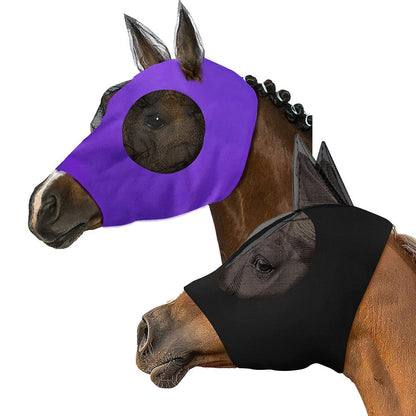 2Pcs Horse Fly Mask with Ears Cover - Black + Purple