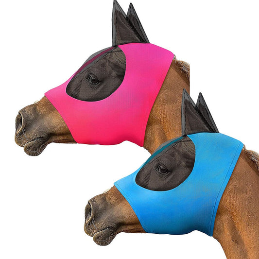 2Pcs Horse Fly Mask with Ears Cover - Blue + Rose Red