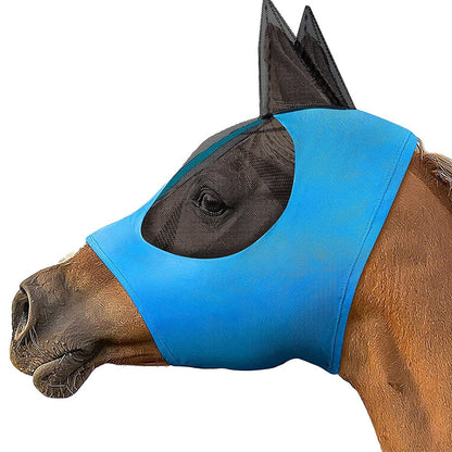2Pcs Horse Fly Mask with Ears Cover - Blue + Rose Red