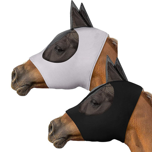 2Pcs Horse Fly Mask with Ears Cover - Black + Grey