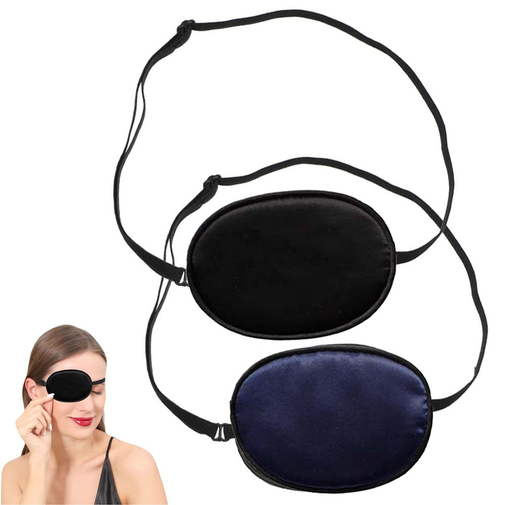 2Pcs 100% Mulberry Silk Eye Patch for Adults - Black and Blue