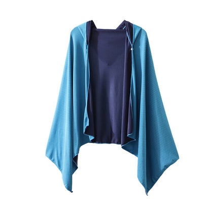 Cooling Beach Poncho Quick Drying Beach Hoodie Sun Protection Cloak Blue