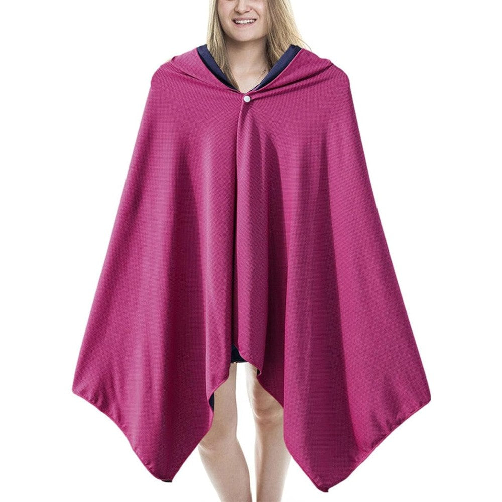 Cooling Beach Poncho Quick Drying Beach Hoodie Sun Protection Cloak Rose Red