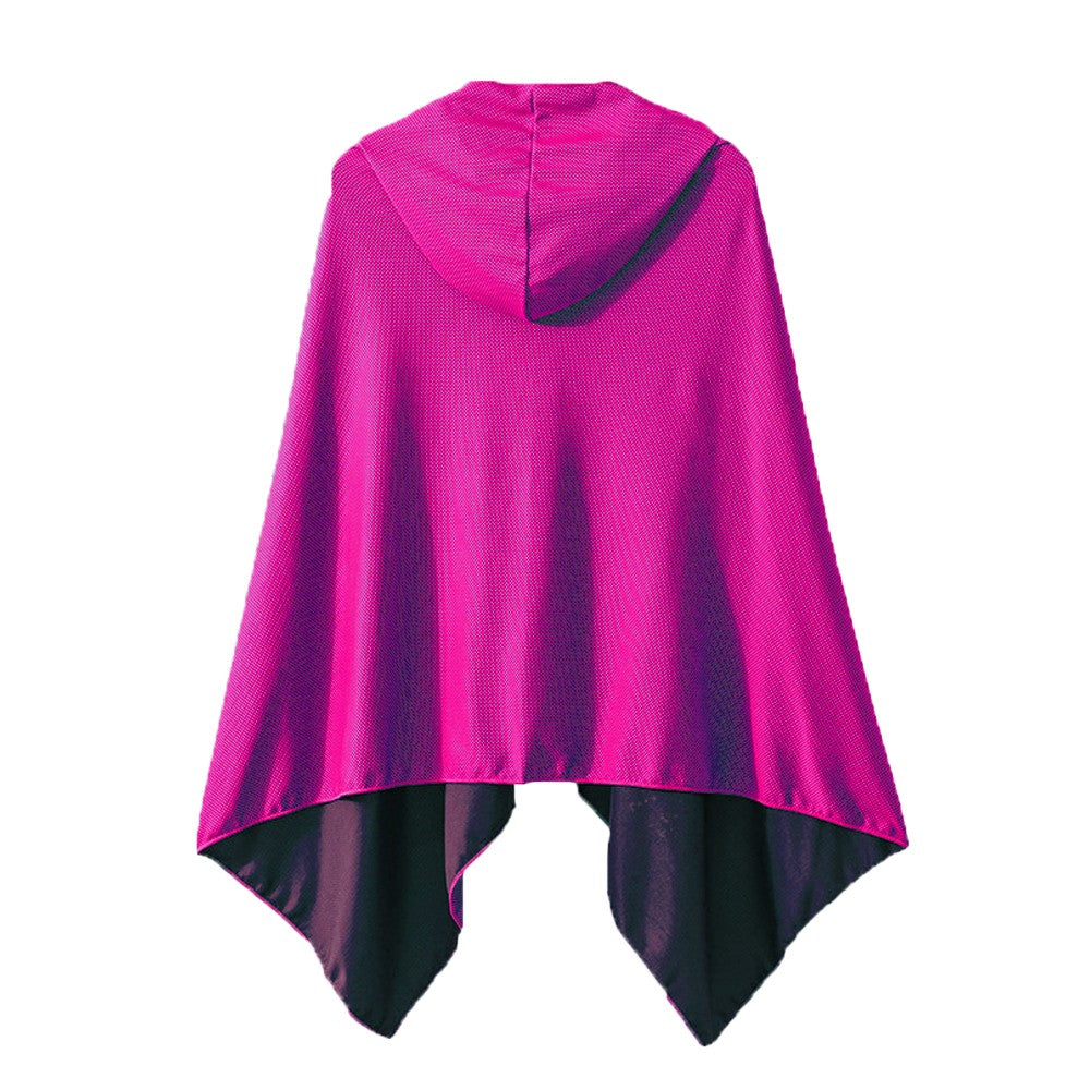 Cooling Beach Poncho Quick Drying Beach Hoodie Sun Protection Cloak Rose Red
