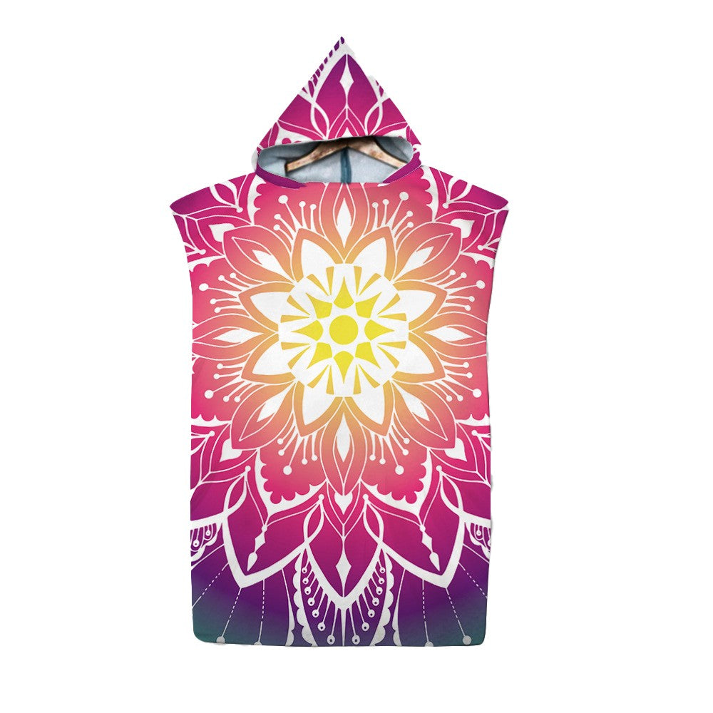Mandala Beach Poncho Quick Dry Beach Towel Hooded Changing Robe Style 2