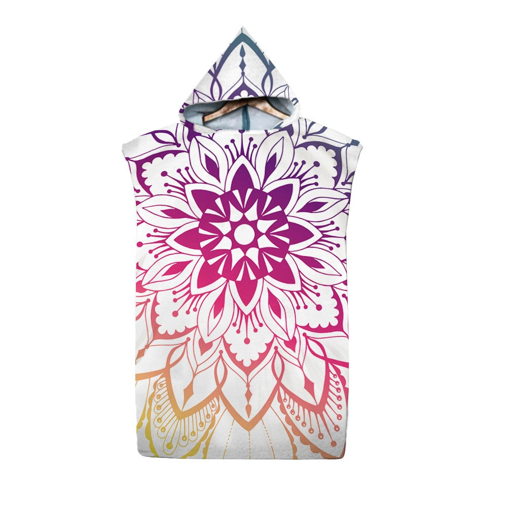 Mandala Beach Poncho Quick Dry Beach Towel Hooded Changing Robe Style 3